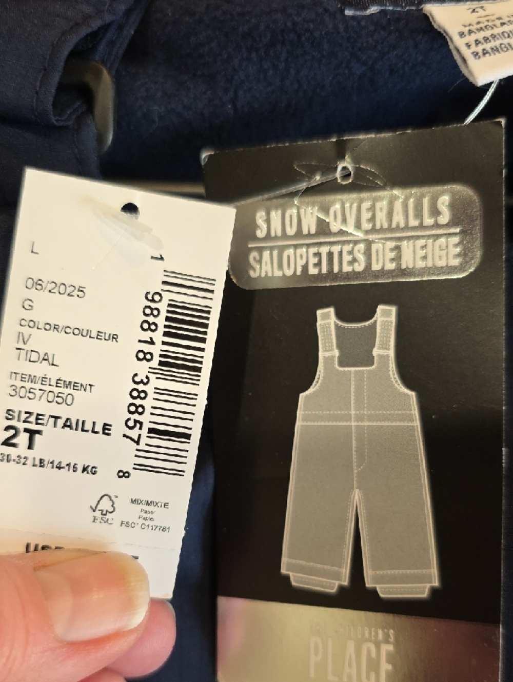 NWT The Children's Place Dark Navy Insulated Snow Bib Overalls Size 2T - Picture 7 of 7
